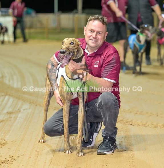 Greyhound with handler